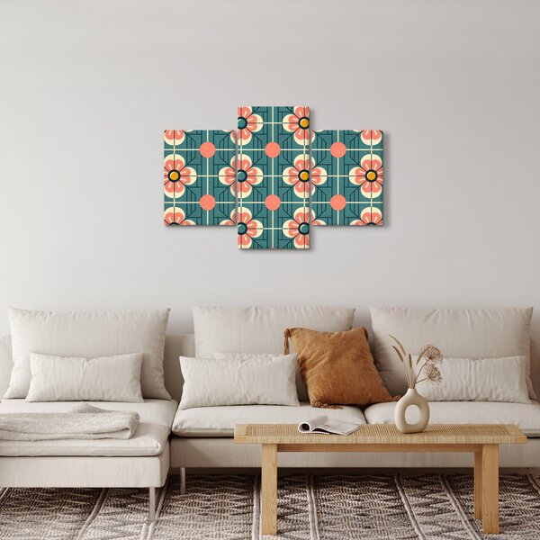 Slika - Retro uzorak s cvijećem (90x60 cm)