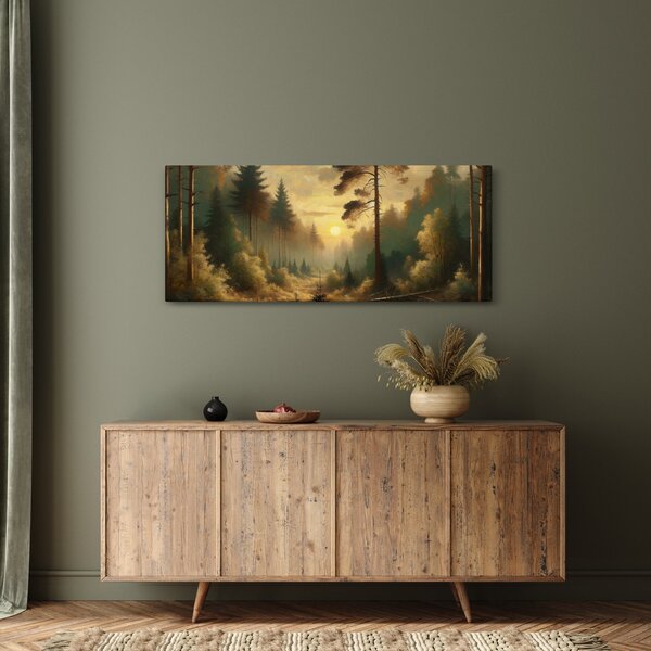 Slika - Sunce koje sja kroz šumu (120x50 cm)