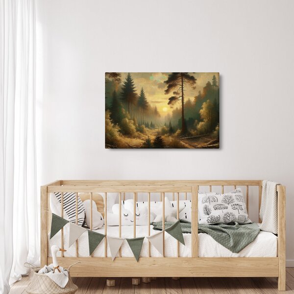 Slika - Sunce koje sja kroz šumu (90x60 cm)