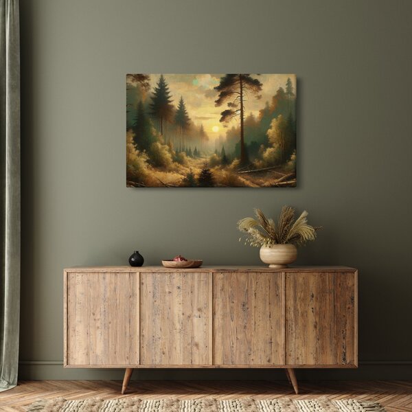 Slika - Sunce koje sja kroz šumu (90x60 cm)