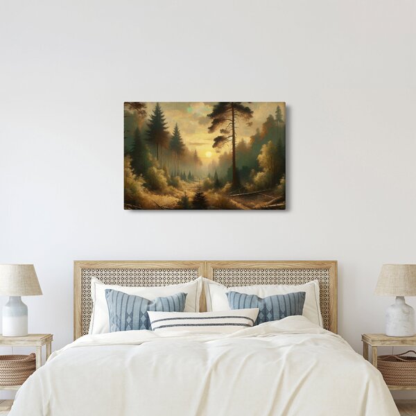 Slika - Sunce koje sja kroz šumu (90x60 cm)