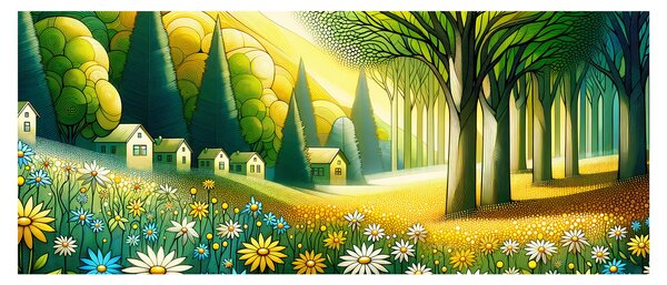 Slika - Selo u žuto-zelenoj boji (120x50 cm)