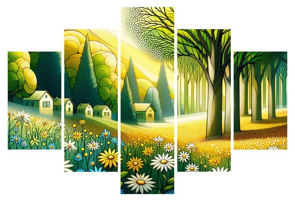 Slika - Selo u žuto-zelenoj boji (150x105 cm)