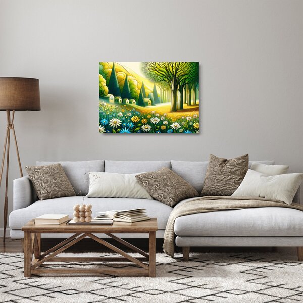 Staklena slika - Selo u žuto-zelenoj boji (70x50 cm)