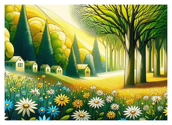 Slika - Selo u žuto-zelenoj boji (70x50 cm)