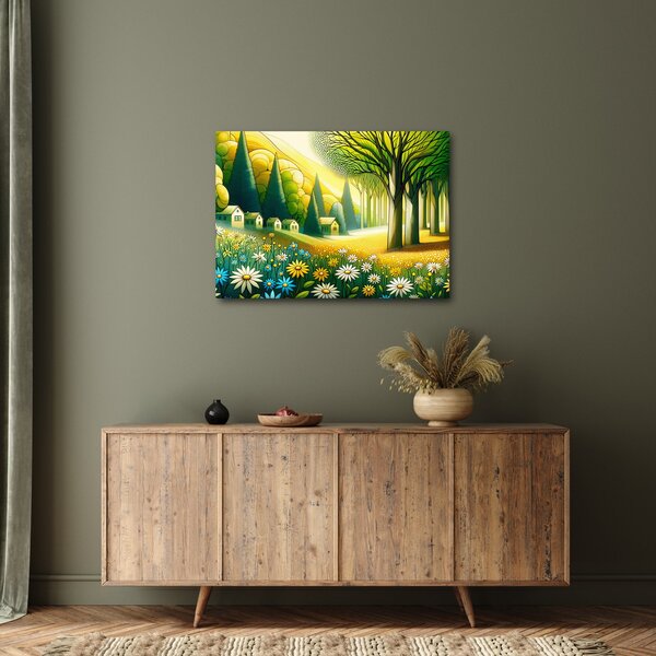 Slika - Selo u žuto-zelenoj boji (70x50 cm)