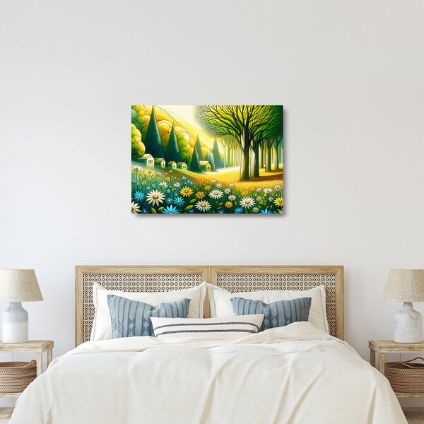 Staklena slika - Selo u žuto-zelenoj boji (70x50 cm)
