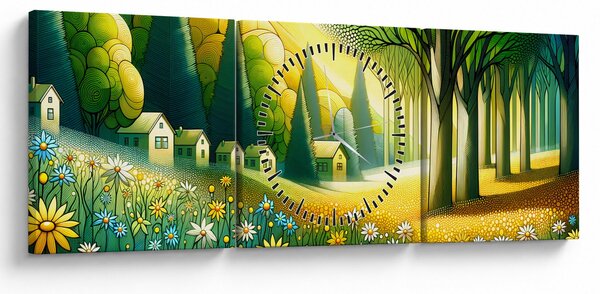 Slika - Selo u žuto-zelenoj boji (sa satom) (90x30 cm)