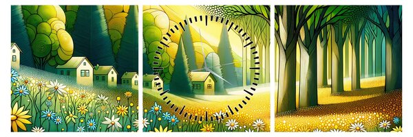Slika - Selo u žuto-zelenoj boji (sa satom) (90x30 cm)