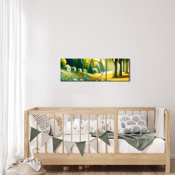Slika - Selo u žuto-zelenoj boji (sa satom) (90x30 cm)