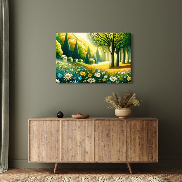 Slika - Selo u žuto-zelenoj boji (90x60 cm)