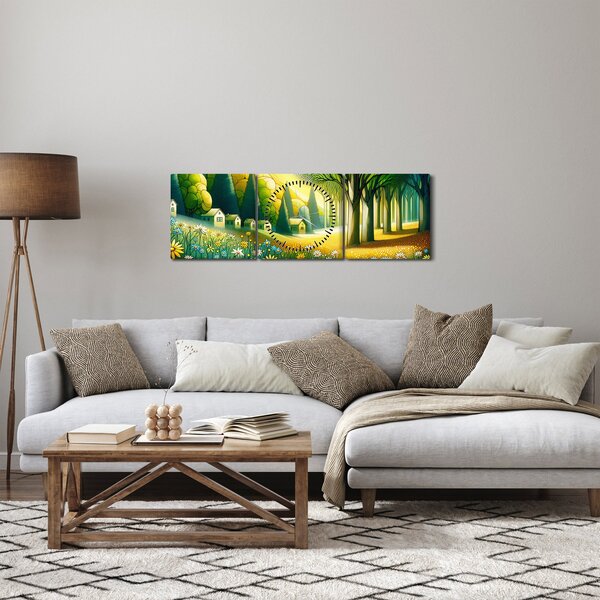 Slika - Selo u žuto-zelenoj boji (sa satom) (90x30 cm)