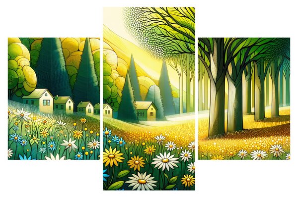 Slika - Selo u žuto-zelenoj boji (90x60 cm)