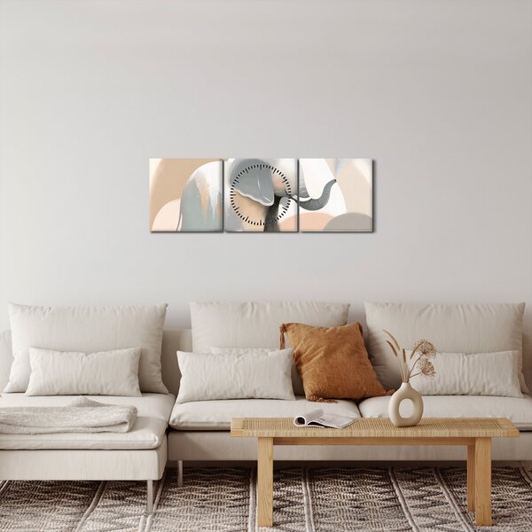 Slika - Slon u pastelnim bojama (sa satom) (90x30 cm)