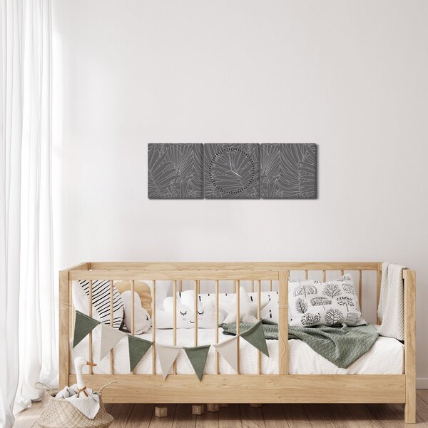 Slika - Sivo palmino lišće (sa satom) (90x30 cm)