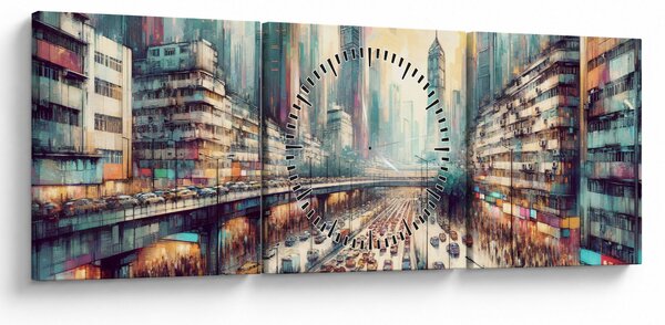 Slika - Život u velikom gradu (sa satom) (90x30 cm)