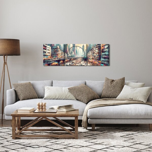 Slika - Život u velikom gradu (sa satom) (90x30 cm)