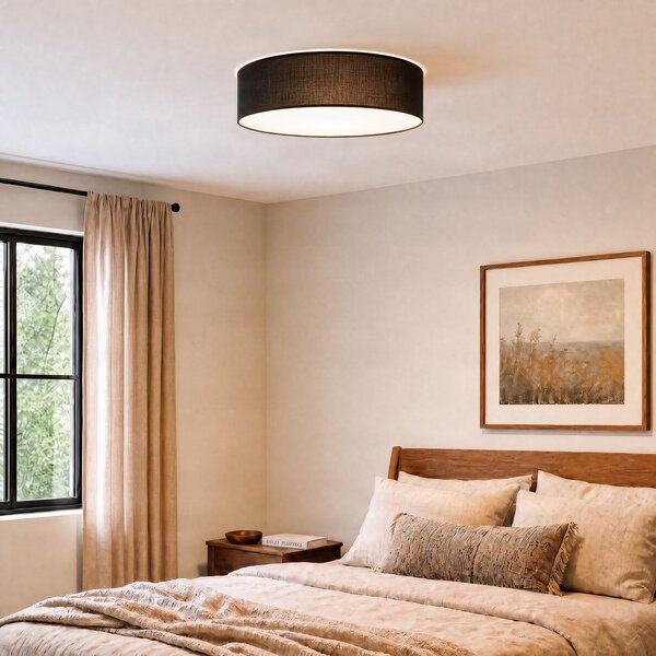 Milagro Lighting Stropna lampa Marshall, crna, ratan, Ø 50 cm, E27, prigušiva, Crno, Dnevni boravak/blagovaonica, Drvo