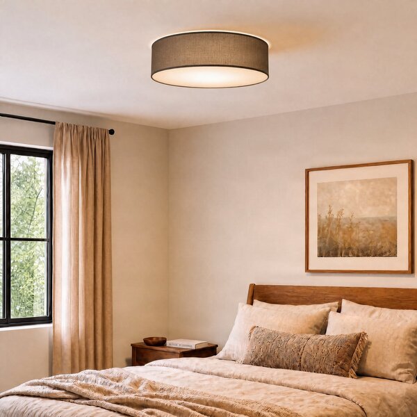 Milagro Lighting Stropna svjetiljka Marshall, siva, ratan, Ø 50 cm, E27, prigušiva, Sivo, Dnevni boravak/blagovaonica, Drvo