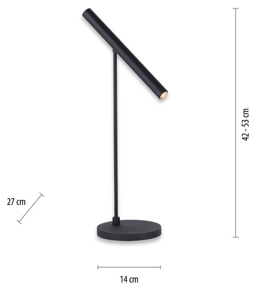 Stolne Lampa PURE, Pure Tutua, prigušiv, Crno, Dnevna soba, Metal, Moderan