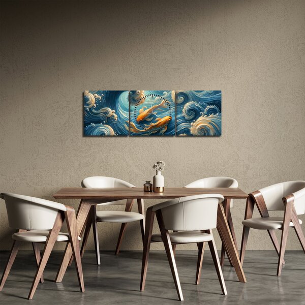 Slika - Zlatne ribe (sa satom) (90x30 cm)