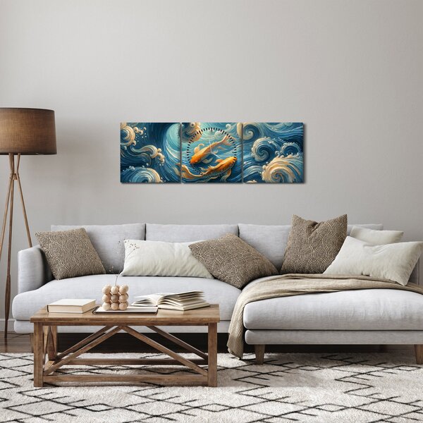 Slika - Zlatne ribe (sa satom) (90x30 cm)