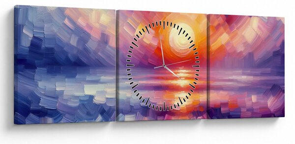 Slika - Umjetnički obojeni zalazak sunca (sa satom) (90x30 cm)