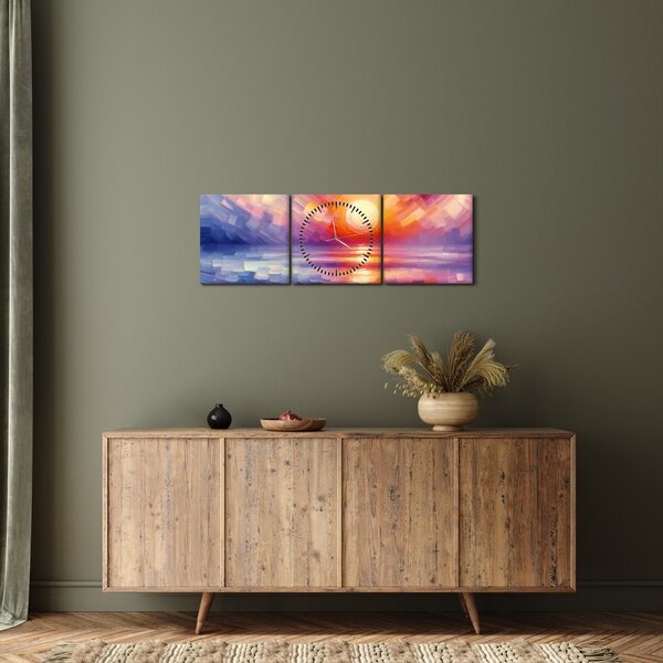 Slika - Umjetnički obojeni zalazak sunca (sa satom) (90x30 cm)