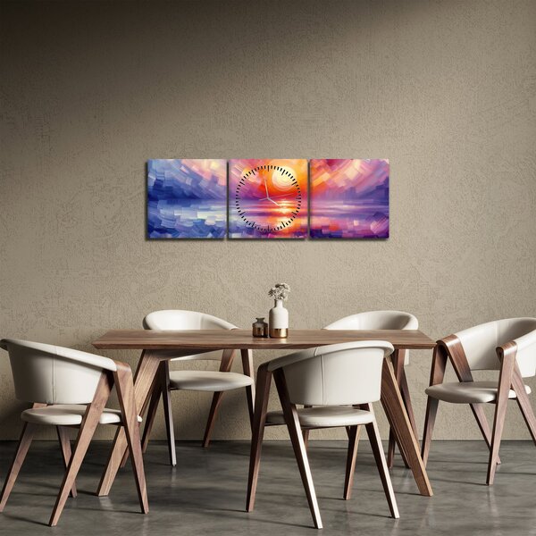 Slika - Umjetnički obojeni zalazak sunca (sa satom) (90x30 cm)