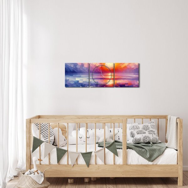 Slika - Umjetnički obojeni zalazak sunca (sa satom) (90x30 cm)