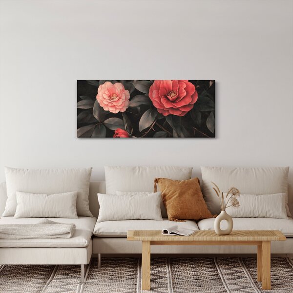 Slika - Crveni cvjetovi na tamnoj pozadini (120x50 cm)
