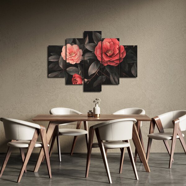 Slika - Crveni cvjetovi na tamnoj pozadini (150x105 cm)