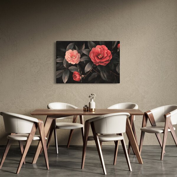 Slika - Crveni cvjetovi na tamnoj pozadini (90x60 cm)
