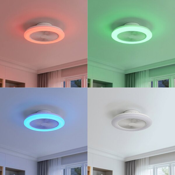 Vedin LED stropni ventilator, Ø 45 cm, RGBW, prigušiv, bijeli, DC - Lindby Lindby, Vedin, prigušiv, Bijela, Dnevna soba, Plastika, Moderan