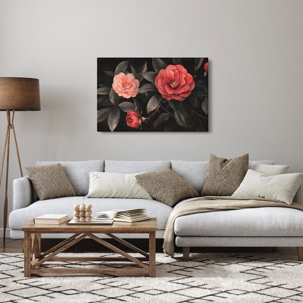 Slika - Crveni cvjetovi na tamnoj pozadini (90x60 cm)