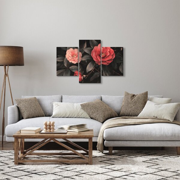 Slika - Crveni cvjetovi na tamnoj pozadini (90x60 cm)