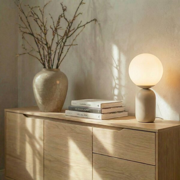 Lindby stolna lampa Lennes, bež, staklo, Ø 20 cm, Bijela, Dnevni boravak/blagovaonica, Staklo