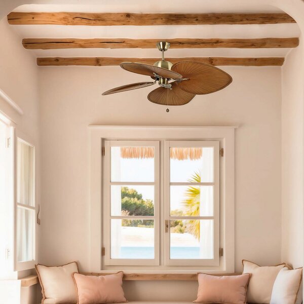 Stropni ventilator Cuba L, Ø 132 cm, antikno zlato - Faro FARO BARCELONA, Cuba L, Zlato / mjed, Dnevna soba, Plastika