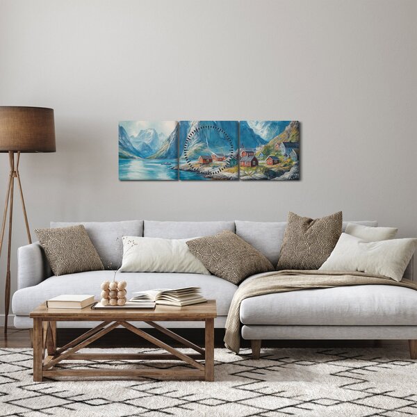 Slika - Norveško selo (sa satom) (90x30 cm)