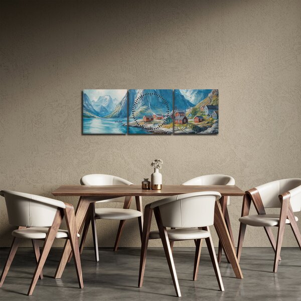 Slika - Norveško selo (sa satom) (90x30 cm)