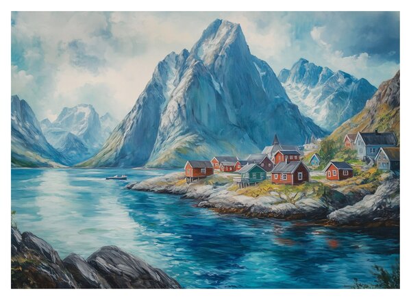 Staklena slika - Norveško selo (70x50 cm)