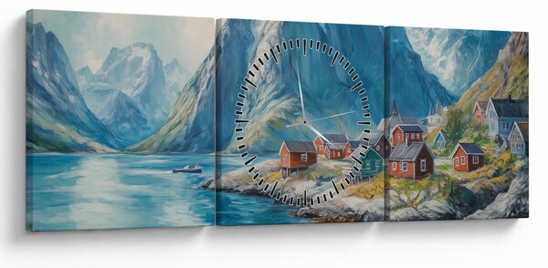 Slika - Norveško selo (sa satom) (90x30 cm)