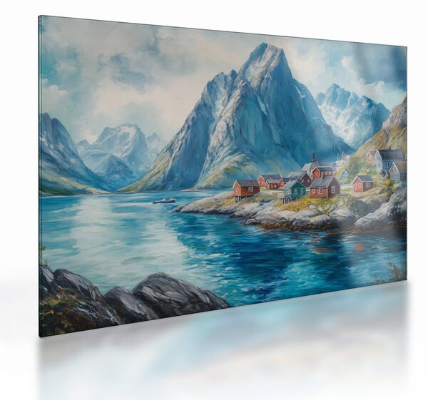 Staklena slika - Norveško selo (70x50 cm)