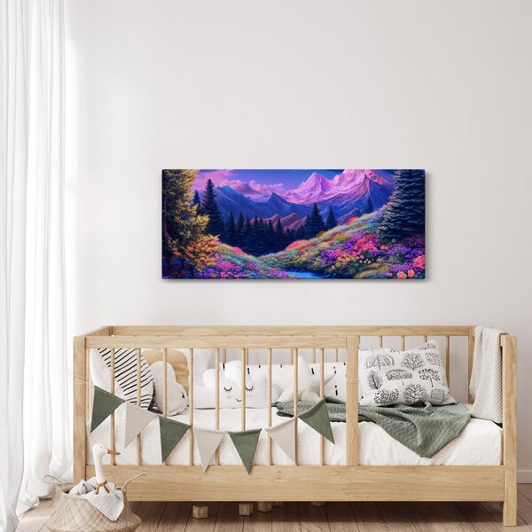 Slika - Ljubičasti krajolik pri punom mjesecu (120x50 cm)