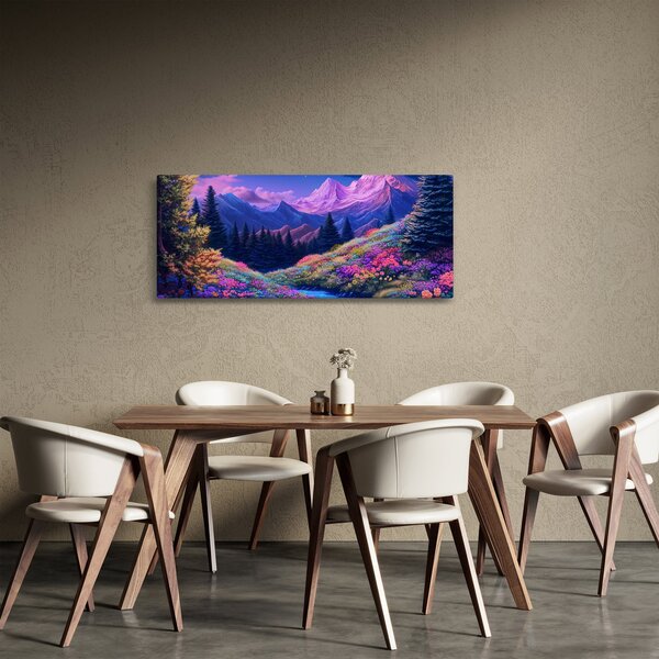 Slika - Ljubičasti krajolik pri punom mjesecu (120x50 cm)