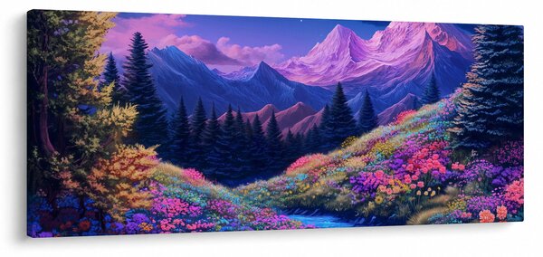 Slika - Ljubičasti krajolik pri punom mjesecu (120x50 cm)
