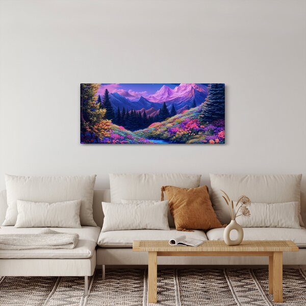 Slika - Ljubičasti krajolik pri punom mjesecu (120x50 cm)