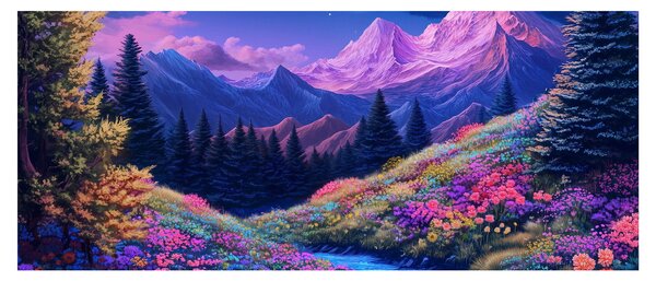 Slika - Ljubičasti krajolik pri punom mjesecu (120x50 cm)