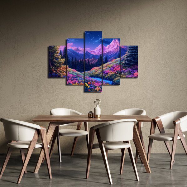 Slika - Ljubičasti krajolik pri punom mjesecu (150x105 cm)