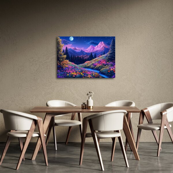 Slika - Ljubičasti krajolik pri punom mjesecu (70x50 cm)
